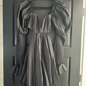 ASOS Gray Pleated Cocktail Sundress with Bishop Sleeves